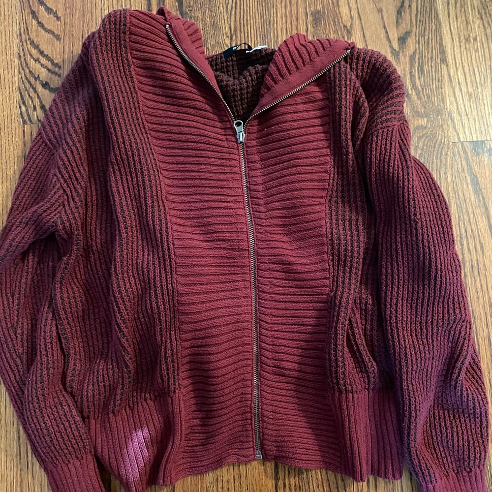 Urban maroon hooded zip sweater